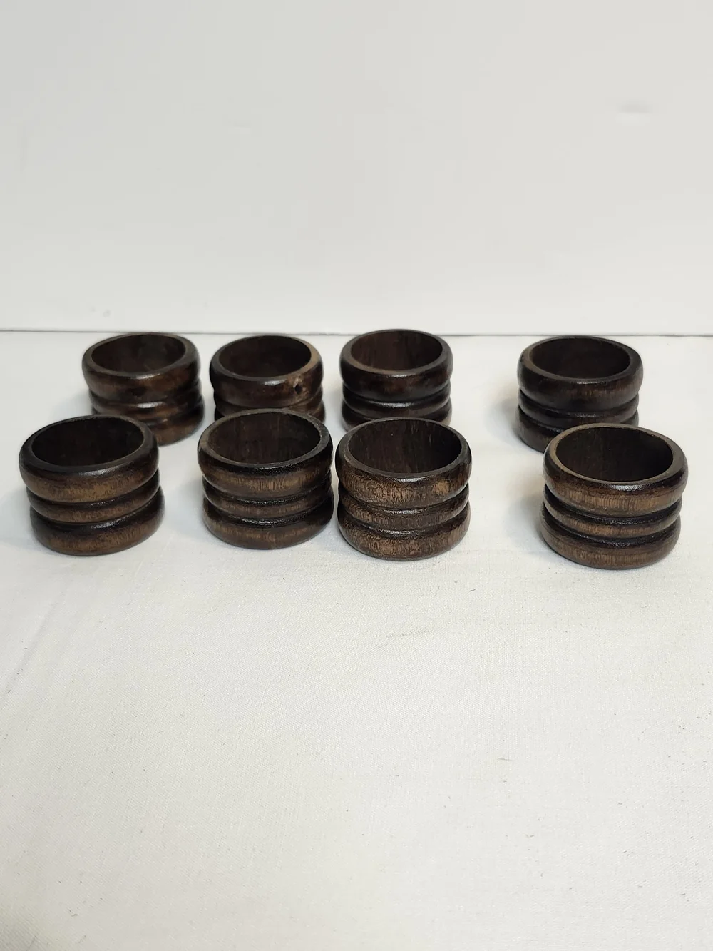 Vintage Wooden Double-Ring Napkin Rings - Dark Brown Set of 8